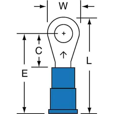 Ring Terminal, #8 Stud Size, 14 AWG, 600 V, Vinyl Insulated, Blue, Crimp Termination Only, 1000 PK