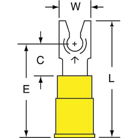 Fork Terminal, #6 Stud Size, 10 AWG, 600 V, Vinyl Insulated, Yellow, Crimp Termination Only, 500 PK