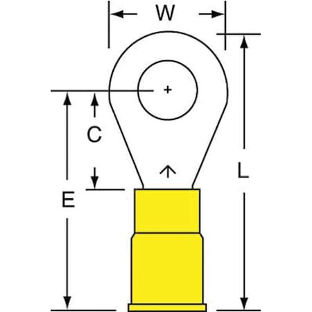 Ring Terminal, 1/4 in Stud Size, 10 AWG, 600 V, Vinyl Insulated, Yellow, Crimp Termination Only