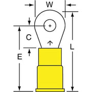 Ring Terminal, #6 Stud Size, 10 AWG, 600 V, Vinyl Insulated, Yellow, Crimp Termination Only, 500 PK