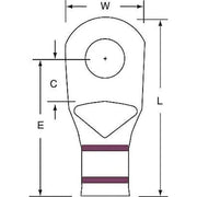 Compression Lug Ring Tongue, 2 AWG Max, 3/8 in Stud, Short Barrel, Copper, Brown, 100 PK