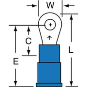 Ring Terminal, #4 Stud Size, 14 AWG, 600 V, Vinyl Insulated, Blue, Crimp Termination Only, 1000 PK