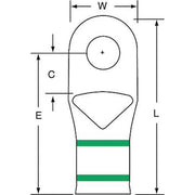 Compression Lug Ring Tongue, 1 AWG Max, 5/16 in Stud, Short Barrel, Copper, Green, 100 PK