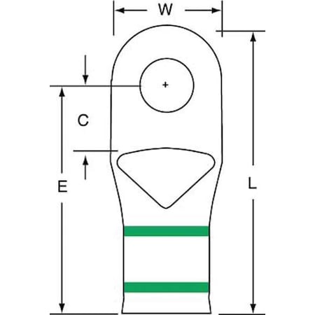 Compression Lug Ring Tongue, 1 AWG Max, 5/16 in Stud, Short Barrel, Copper, Green, 100 PK