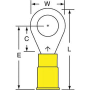 Ring Terminal, 5/16 in Stud Size, 10 AWG, 1,000 V, Nylon Insulated, Yellow, Crimp Termination Only