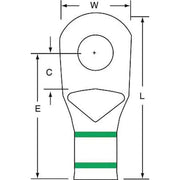 One-Hole Compression Lug, 1 AWG Max, 3/8 in Stud, Short Barrel, Copper, Green, 100 PK