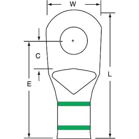 One-Hole Compression Lug, 1 AWG Max, 3/8 in Stud, Short Barrel, Copper, Green, 100 PK