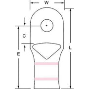 Compression Lug Ring Tongue, 1/0 AWG Max, 1/4 in Stud, Short Barrel, Copper, Pink, 100 PK
