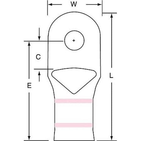 Compression Lug Ring Tongue, 1/0 AWG Max, 1/4 in Stud, Short Barrel, Copper, Pink, 100 PK