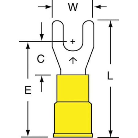 Fork Terminal, #8 Stud Size, 10 AWG, 600 V, Vinyl Insulated, Yellow, Crimp Termination Only, 500 PK