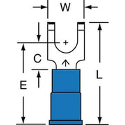 Fork Terminal, #10 Stud Size, 14 AWG, 600 V, Vinyl Insulated, Blue, Crimp Termination Only, 1000 PK