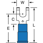 Fork Terminal, #8 Stud Size, 14 AWG, 600 V, Vinyl Insulated, Blue, Crimp Termination Only, 1000 PK