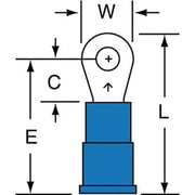 Ring Terminal, #4 Stud Size, 14 AWG, 600 V, Vinyl Insulated, Blue, Crimp Termination Only, 1000 PK