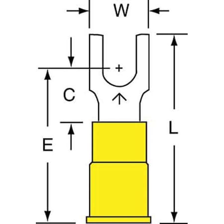 Fork Terminal, #10 Stud Size, 10 AWG, 600 V, Vinyl Insulated, Yellow, Crimp Termination Only