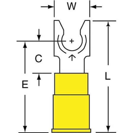 Fork Terminal, #10 Stud Size, 10 AWG, 600 V, Vinyl Insulated, Yellow, Crimp Termination Only