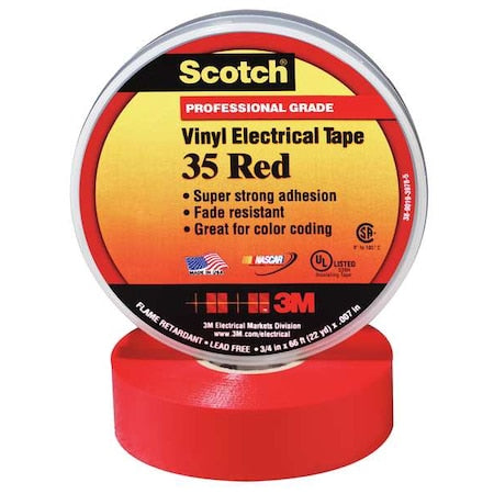 ElectricalTape,Red,6-5/8ydL,1/2inW,PK100