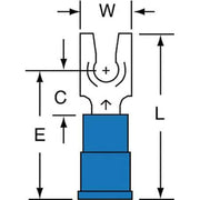 Fork Terminal, #6 Stud Size, 14 AWG, 600 V, Vinyl Insulated, Blue, Crimp Termination Only, 1000 PK