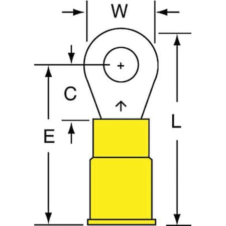 Ring Terminal, #8 Stud Size, 10 AWG, 1,000 V, Nylon Insulated, Yellow, Crimp Termination Only