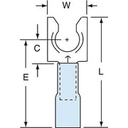Fork Terminal, 1/4 in Stud Size, 14 AWG, 600 V, Heat Shrink Insulated, Blue, Crimp Termination Only