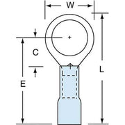 Ring Terminal, 3/8 in Stud Size, 14 AWG, 600 V, Heat Shrink Insulated, Blue, Crimp Termination Only