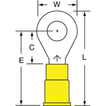 Ring Terminal, 1/4 in Stud Size, 10 AWG, 600 V, Vinyl Insulated, Yellow, Crimp Termination Only