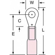 Ring Terminal, #6 Stud Size, 18 AWG, 600 V, Heat Shrink Insulated, Red, Crimp Termination Only