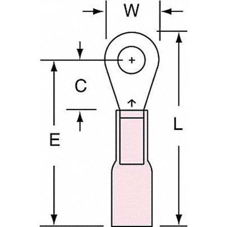 Ring Terminal, #6 Stud Size, 18 AWG, 600 V, Heat Shrink Insulated, Red, Crimp Termination Only