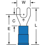 Fork Terminal, #8 Stud Size, 14 AWG, 600 V, Vinyl Insulated, Blue, Crimp Termination Only, 1000 PK