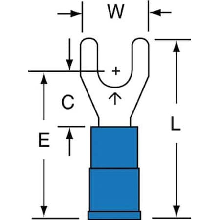 Fork Terminal, #8 Stud Size, 14 AWG, 600 V, Vinyl Insulated, Blue, Crimp Termination Only, 1000 PK