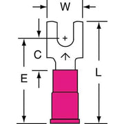 Fork Terminal, #6 Stud Size, 18 AWG, 600 V, Vinyl Insulated, Red, Crimp Termination Only, 25 PK