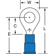 Ring Terminal, 1/4 in Stud Size, 14 AWG, 600 V, Vinyl Insulated, Blue, Crimp Termination Only
