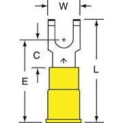 Fork Terminal, #10 Stud Size, 10 AWG, 600 V, Vinyl Insulated, Yellow, Crimp Termination Only
