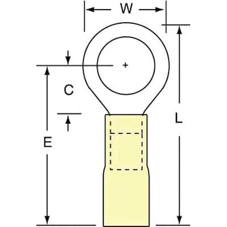 Ring Terminal, 3/8 in Stud Size, 10 AWG, 600 V, Heat Shrink Insulated, Yellow, 250 PK