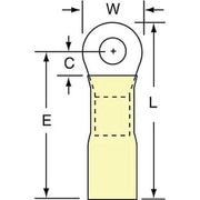 Ring Terminal, #8 Stud Size, 10 AWG, 600 V, Heat Shrink Insulated, Yellow, Crimp Termination Only