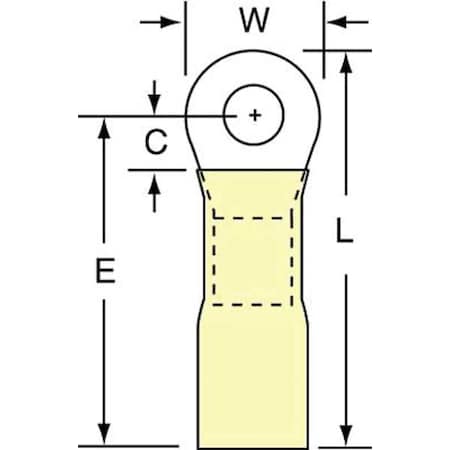 Ring Terminal, #8 Stud Size, 10 AWG, 600 V, Heat Shrink Insulated, Yellow, Crimp Termination Only