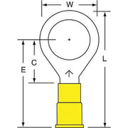 Ring Terminal, 1/2 in Stud Size, 10 AWG, 600 V, Vinyl Insulated, Yellow, Crimp Termination Only