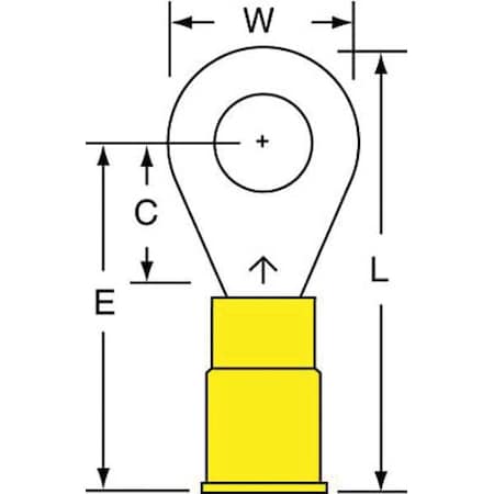 Ring Terminal, 1/4 in Stud Size, 10 AWG, 1,000 V, Nylon Insulated, Yellow, Crimp Termination Only