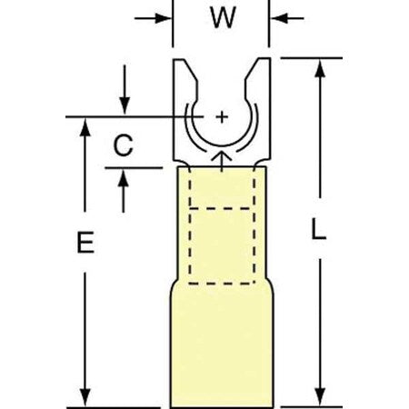 Fork Terminal, #10 Stud Size, 10 AWG, 600 V, Heat Shrink Insulated, Yellow, Crimp Termination Only
