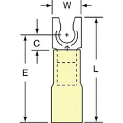 Fork Terminal, #8 Stud Size, 10 AWG, 600 V, Heat Shrink Insulated, Yellow, Crimp Termination Only