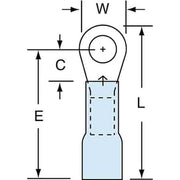 Ring Terminal, #10 Stud Size, 14 AWG, 600 V, Heat Shrink Insulated, Blue, Crimp Termination Only