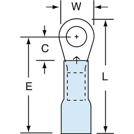 Ring Terminal, #10 Stud Size, 14 AWG, 600 V, Heat Shrink Insulated, Blue, Crimp Termination Only