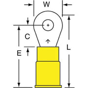 Ring Terminal, #6 Stud Size, 10 AWG, 1,000 V, Nylon Insulated, Yellow, Crimp Termination Only