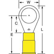 Ring Terminal, 3/8 in Stud Size, 10 AWG, 600 V, Vinyl Insulated, Yellow, Crimp Termination Only