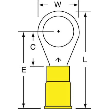 Ring Terminal, 3/8 in Stud Size, 10 AWG, 600 V, Vinyl Insulated, Yellow, Crimp Termination Only