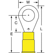 Ring Terminal, 5/16 in Stud Size, 10 AWG, 600 V, Vinyl Insulated, Yellow, Crimp Termination Only