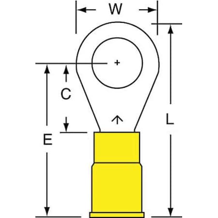 Ring Terminal, 5/16 in Stud Size, 10 AWG, 600 V, Vinyl Insulated, Yellow, Crimp Termination Only