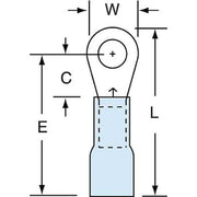 Ring Terminal, #8 Stud Size, 14 AWG, 600 V, Heat Shrink Insulated, Blue, Crimp Termination Only