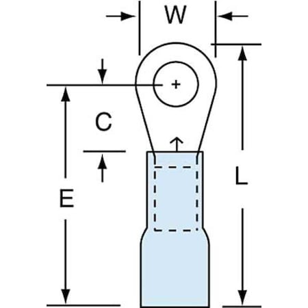 Ring Terminal, #8 Stud Size, 14 AWG, 600 V, Heat Shrink Insulated, Blue, Crimp Termination Only