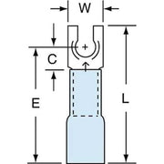 Fork Terminal, #6 Stud Size, 14 AWG, 600 V, Heat Shrink Insulated, Blue, Crimp Termination Only