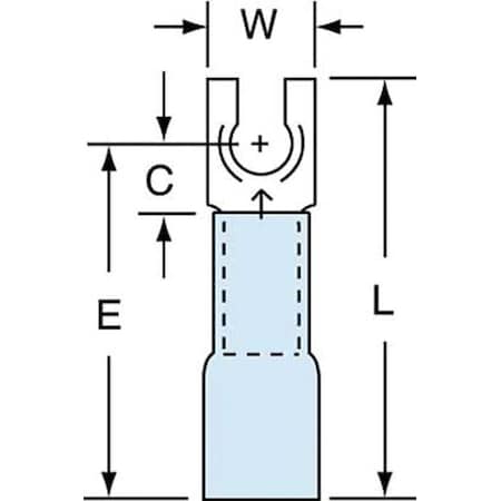 Fork Terminal, #6 Stud Size, 14 AWG, 600 V, Heat Shrink Insulated, Blue, Crimp Termination Only